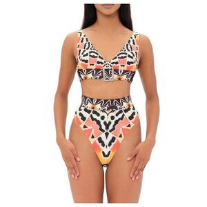 NWT Andrea Iyamah‎ High Waist Zibari Bikini Bottom Size XXXL Coral/Gold/Black